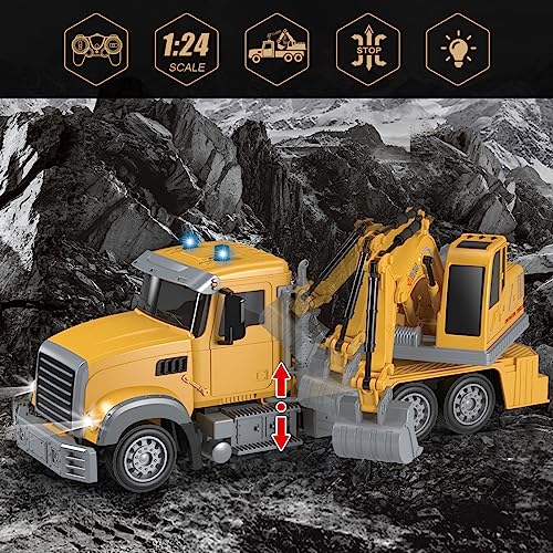 Leopmase Remote Control Truck Excavator Toy, RC Truck Excavator with Lights and Sounds, 2.4Ghz 7 Channel Remote Control Construction Vehicle Toy for Toddlers Boys Girls Birthday Gifts