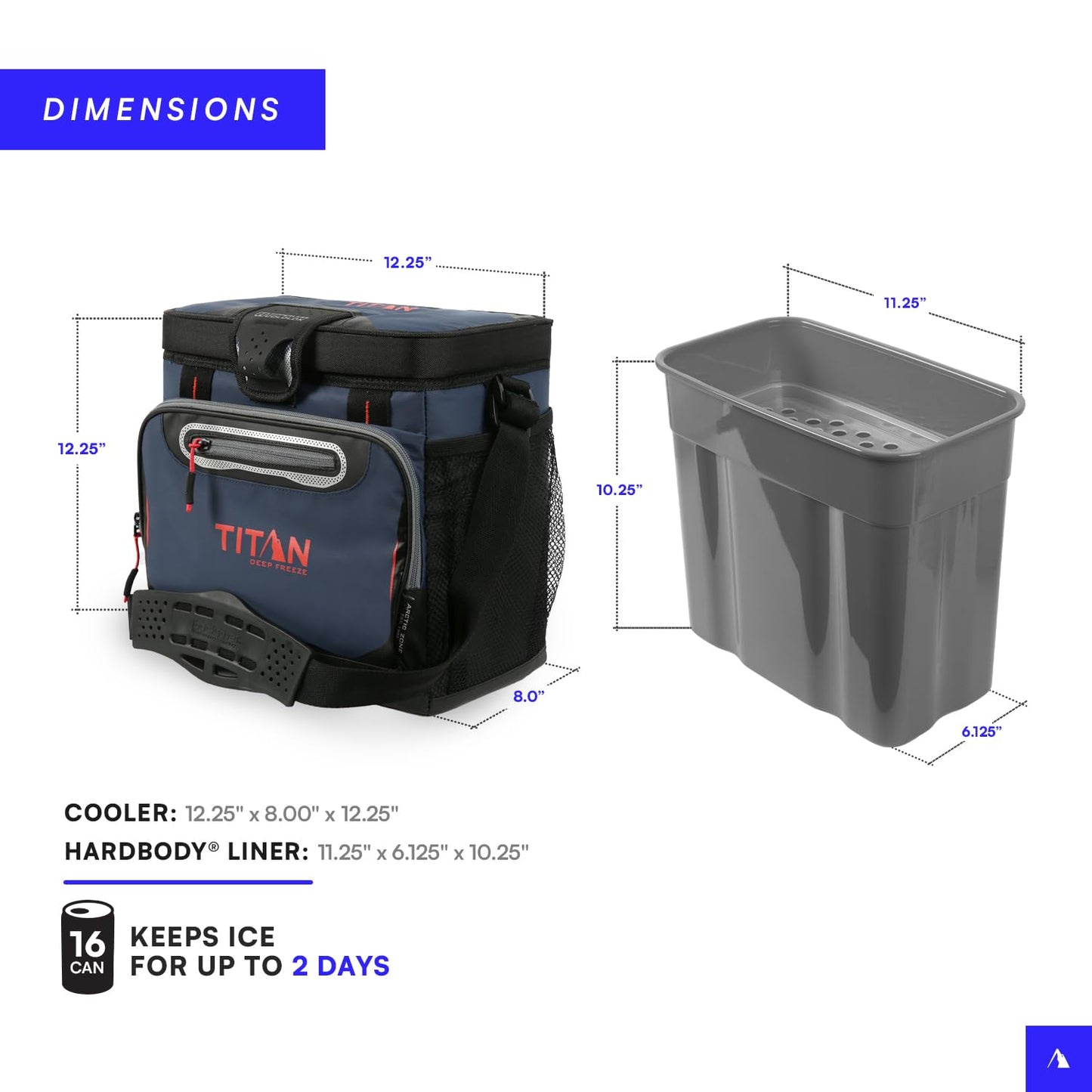 Titan by Arctic Zone Deep Freeze Cooler - 16 Can Zipperless Hardbody Cooler - Deep Freeze Insulation, HardBody Liner, and SmartShelf - Navy Blue