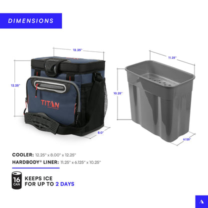 Titan by Arctic Zone Deep Freeze Cooler - 16 Can Zipperless Hardbody Cooler - Deep Freeze Insulation, HardBody Liner, and SmartShelf - Navy Blue