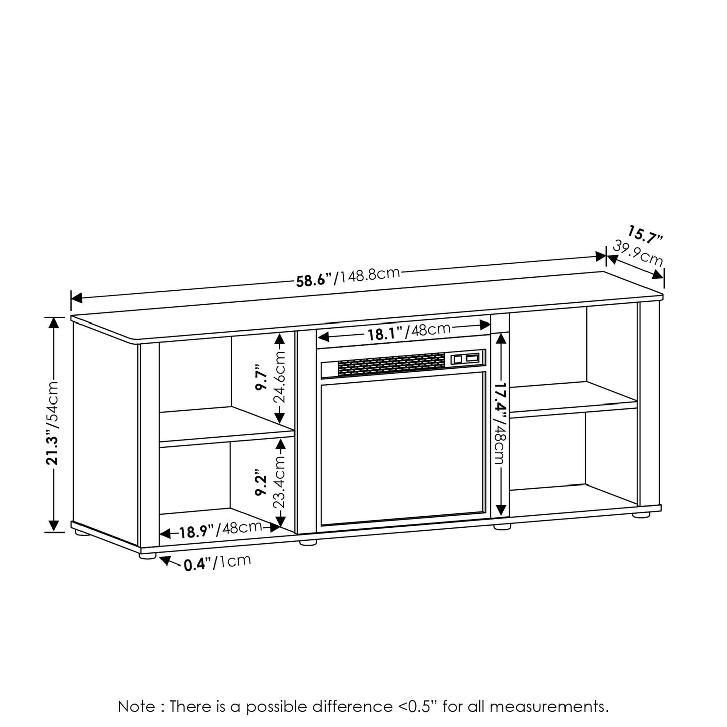 60 Inch TV Stand with Fireplace by Furinno