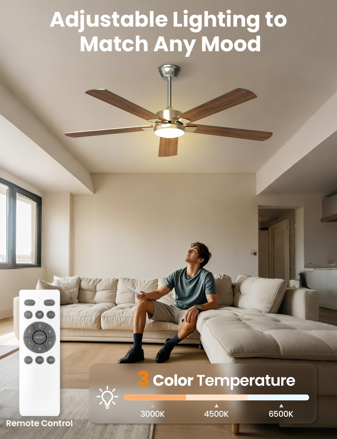 52 Inch Ceiling Fan with Light and Remote