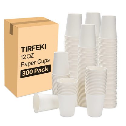 TirFeKi Disposable Paper Cups, 300 Pack 12oz Paper Cups, Coffee Cups, Hot and Cold Beverage Drinking Cups for Juice, Tea, Coffee, Suitable for Home, School, Office, Events, Party, and Cafes
