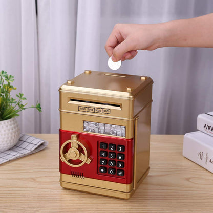 Piggy Bank Cash Coin Can Password Electronic Kids Money Bank Safe Saving Box ATM Bank Safe Locks Smart Voice Prompt Money Piggy Box Great Gift for Any Child (Gold)