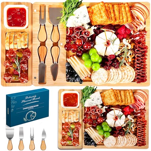Bamboo Charcuterie Board Cheese Platter with Knife Set