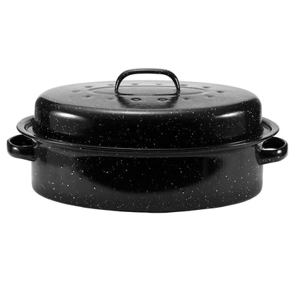 JY COOKMENT 15.7" Enameled Oval Roaster with Domed Lid - For Turkey, Chicken, Ham, Dishwasher Safe