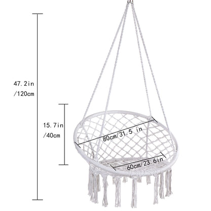 Y- Stop Hammock Chair Macrame Swing Chair, Max 330 Lbs, Hanging Chair Cotton Rope Hammock Chair Swing for Indoor and Outdoor Use, White