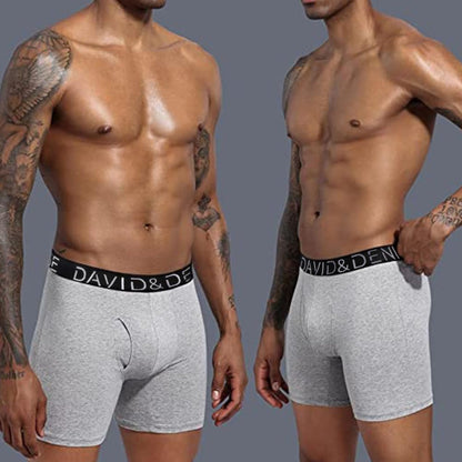 DAVID&DENISE Men's Underwear Soft No-Ride Up Moisture-Wicking Cotton Boxer Briefs Fly Front with Pouch For Men Black 5 Pack Black Size:S