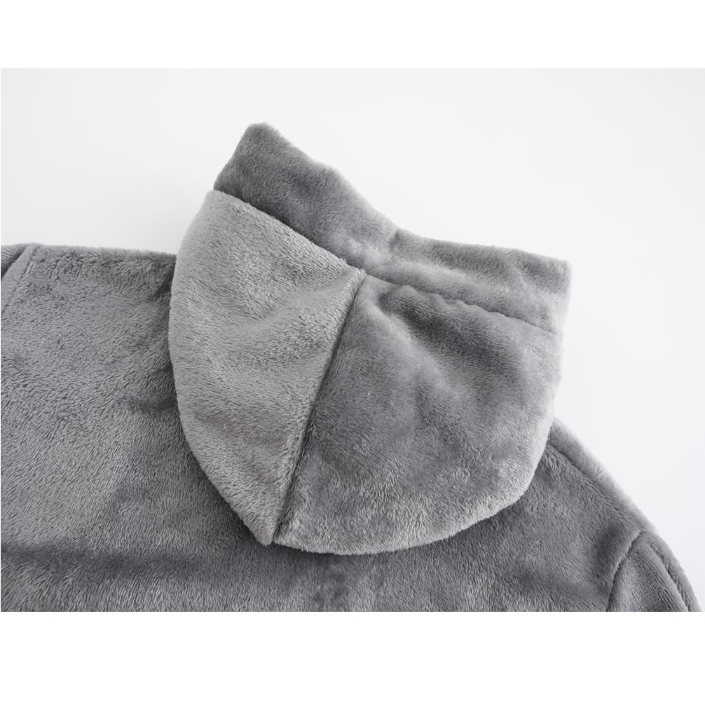 RUOGU Kids Bathrobe Hooded Plush Fleece Robe for Girls Boys Grey 5-6 Years