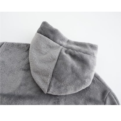 RUOGU Kids Bathrobe Hooded Plush Fleece Robe for Girls Boys Grey 5-6 Years