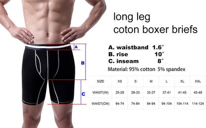 Men's Long Leg Boxer Briefs Cotton Underwear with Fly Pouch, 3-Pack (Black, Small)