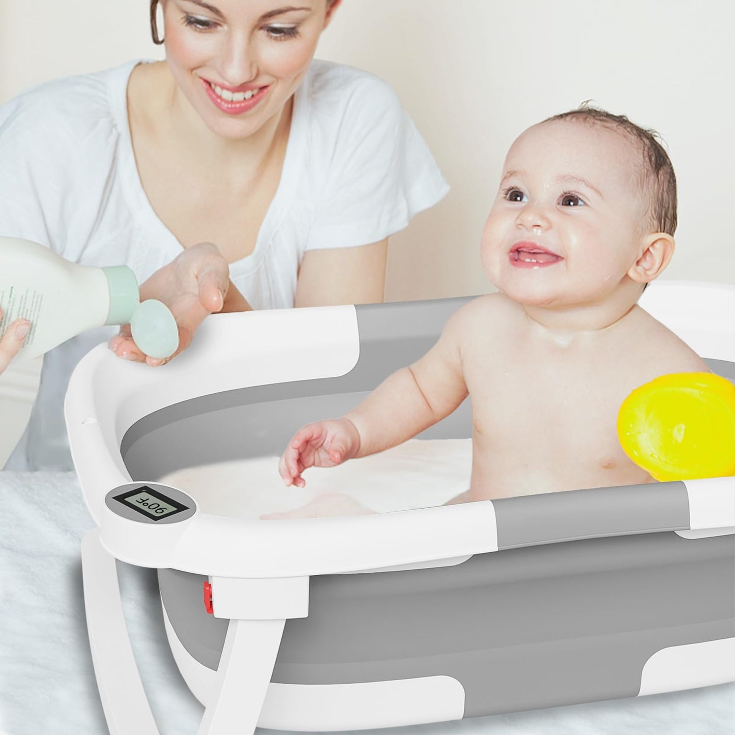 Collapsible Baby Bathtub with Cushion & Thermometer