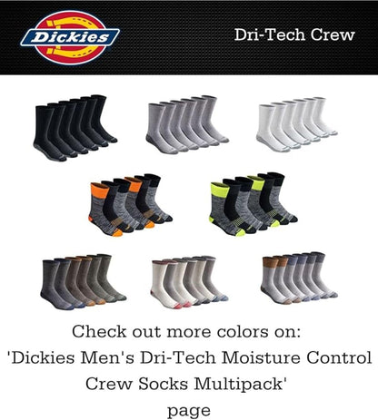 Dickies Men's Dri-Tech Essential Moisture Control Crew Socks, Available in M-XXL (6, Solid Black (12 Pairs), Medium