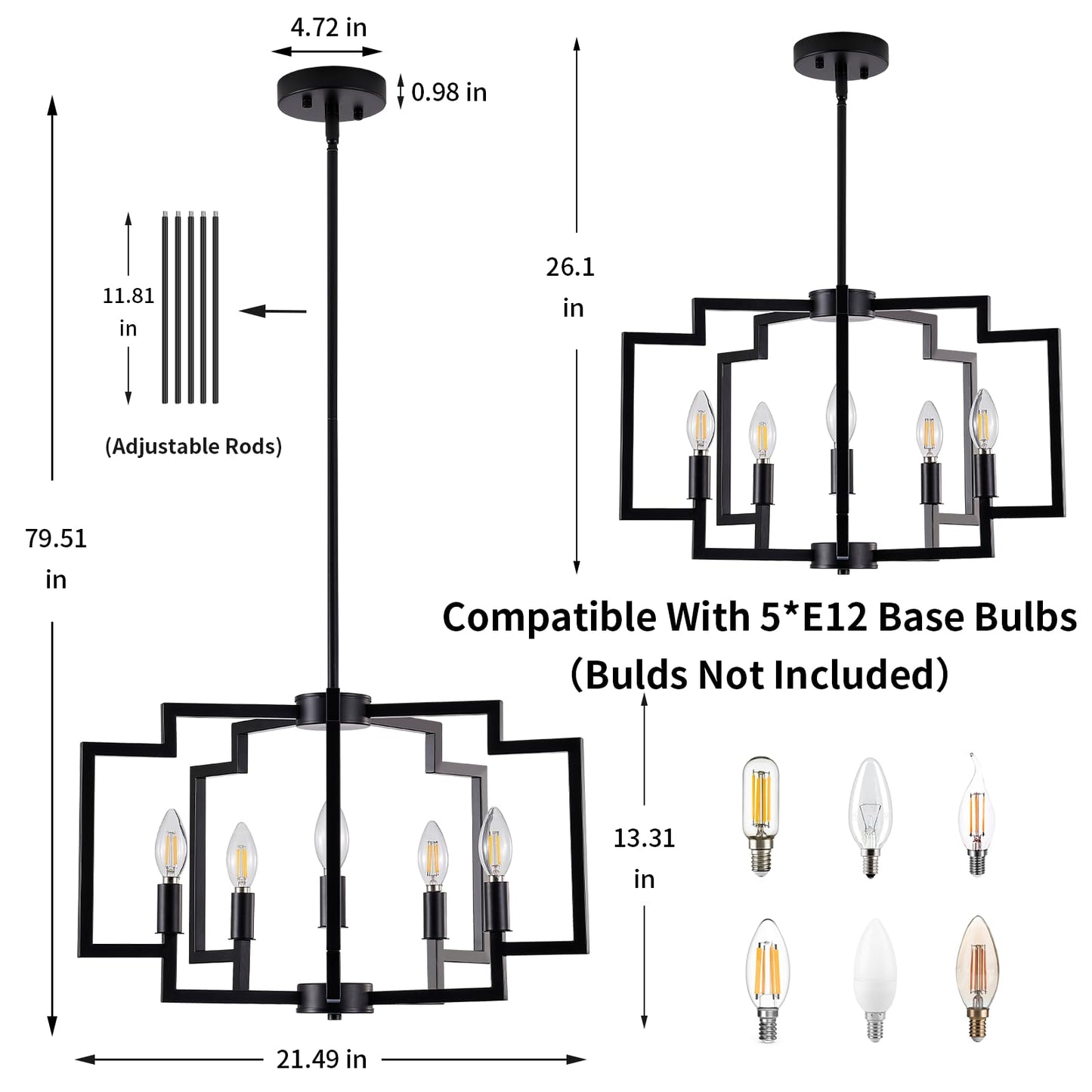 Modern 5-Light Black Chandelier for Home