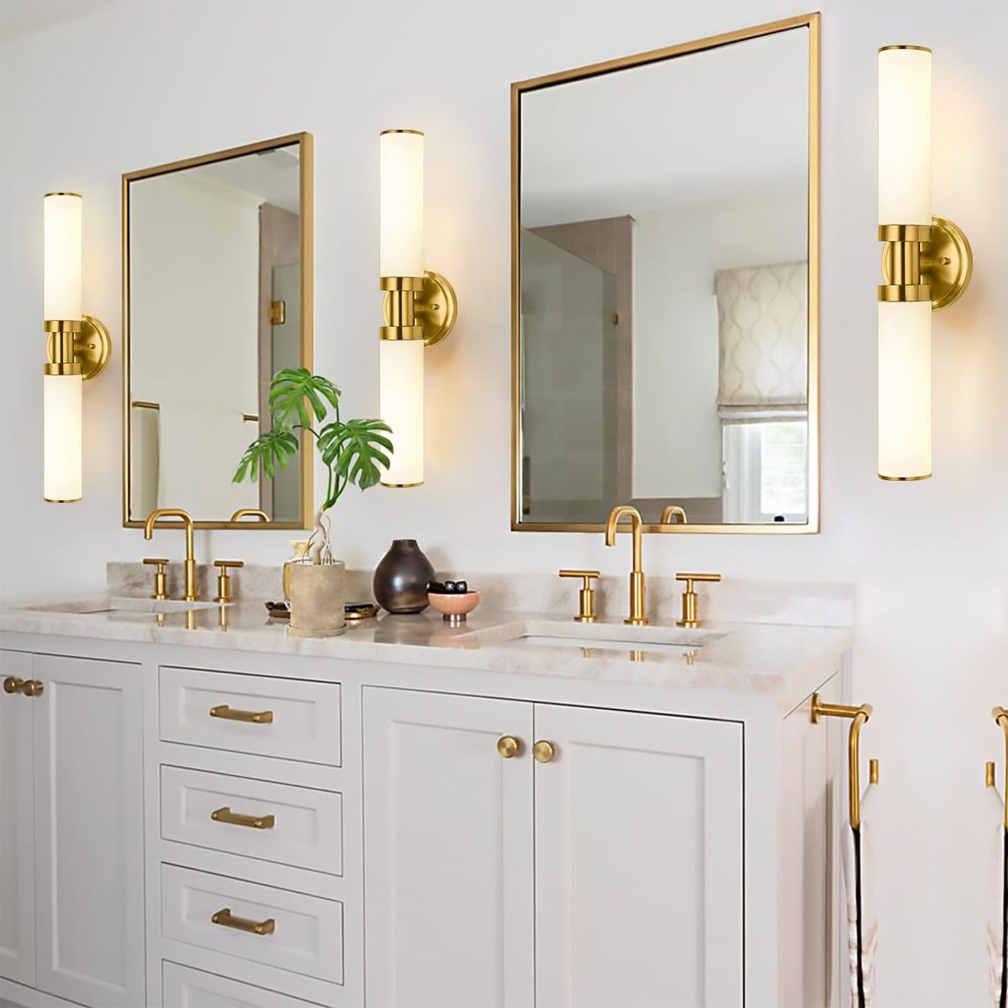 Mecuss Modern Vanity Lights for Bathroom: 21inch Wall Mounted Sconces Wall Lighting Fixtures, White Glass with Elegant Brushed Gold Brass Finish for Bedroom Over Mirror(Bulb Exclude)