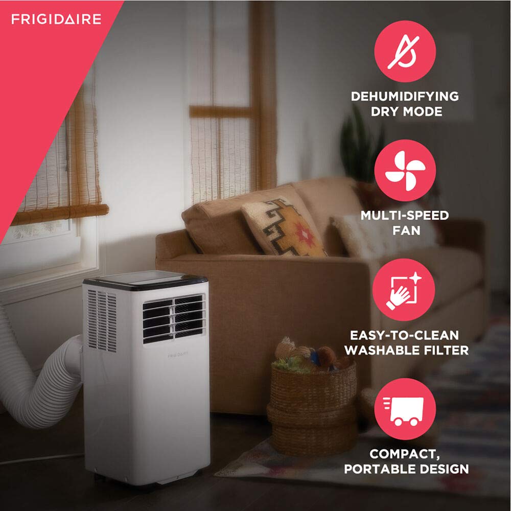 Frigidaire FHPC082AC1 Portable Room Air Conditioner, 8,000 BTU (ASHRAE)/5,500 BTU (DOE) with a Multi-Speed Fan, Dehumidifier Mode, Easy-to-Clean Washable Filter, in White