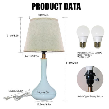 2 Pack Modern Ceramic Table Lamps with Bulbs