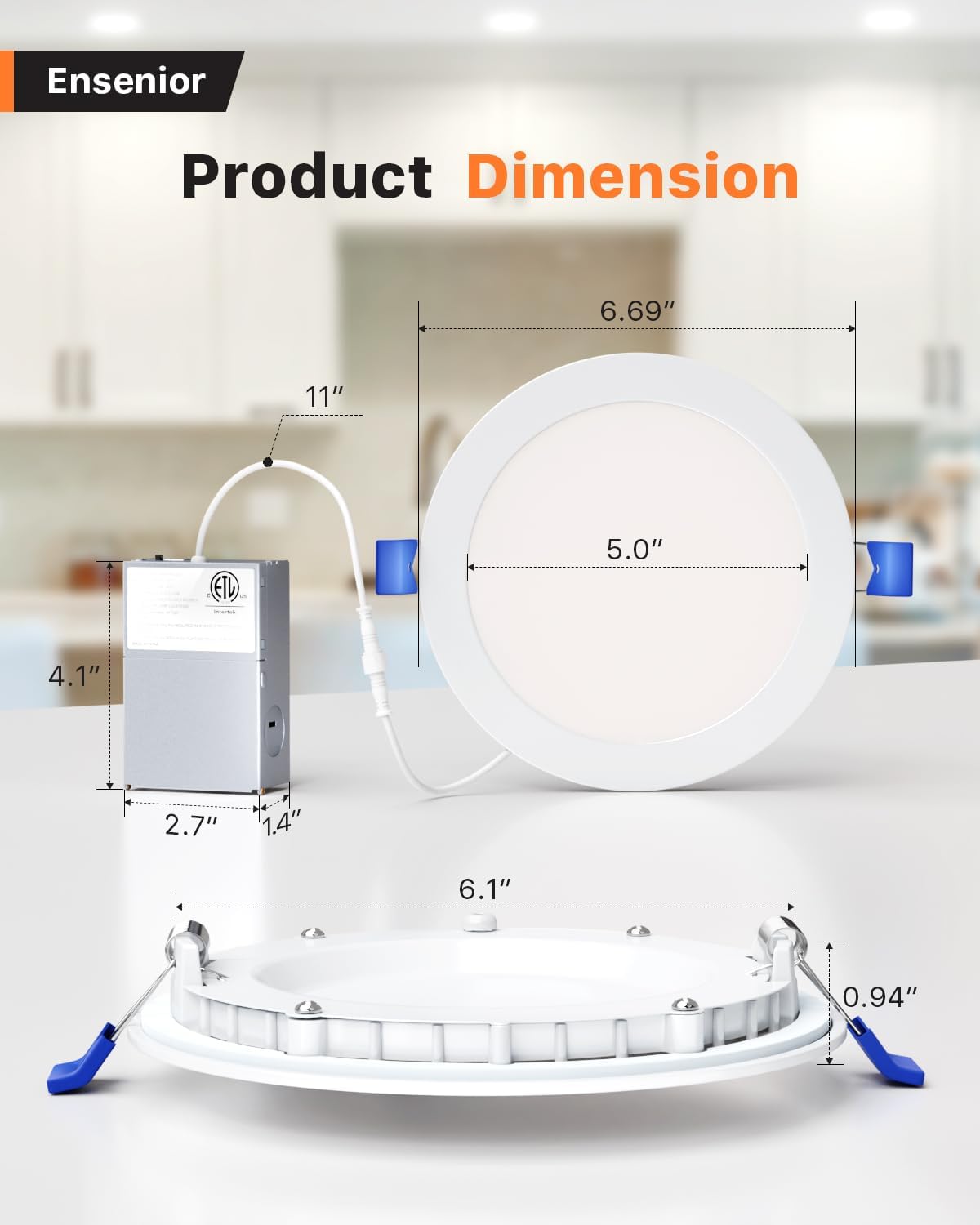 Ensenior 16 Pack 6 Inch LED Recessed Ceiling Light, Dimmable, 4000K Cool White, 1050LM 12W 120V, High Brightness Canless Wafer Downlight - ETL&FCC&IC