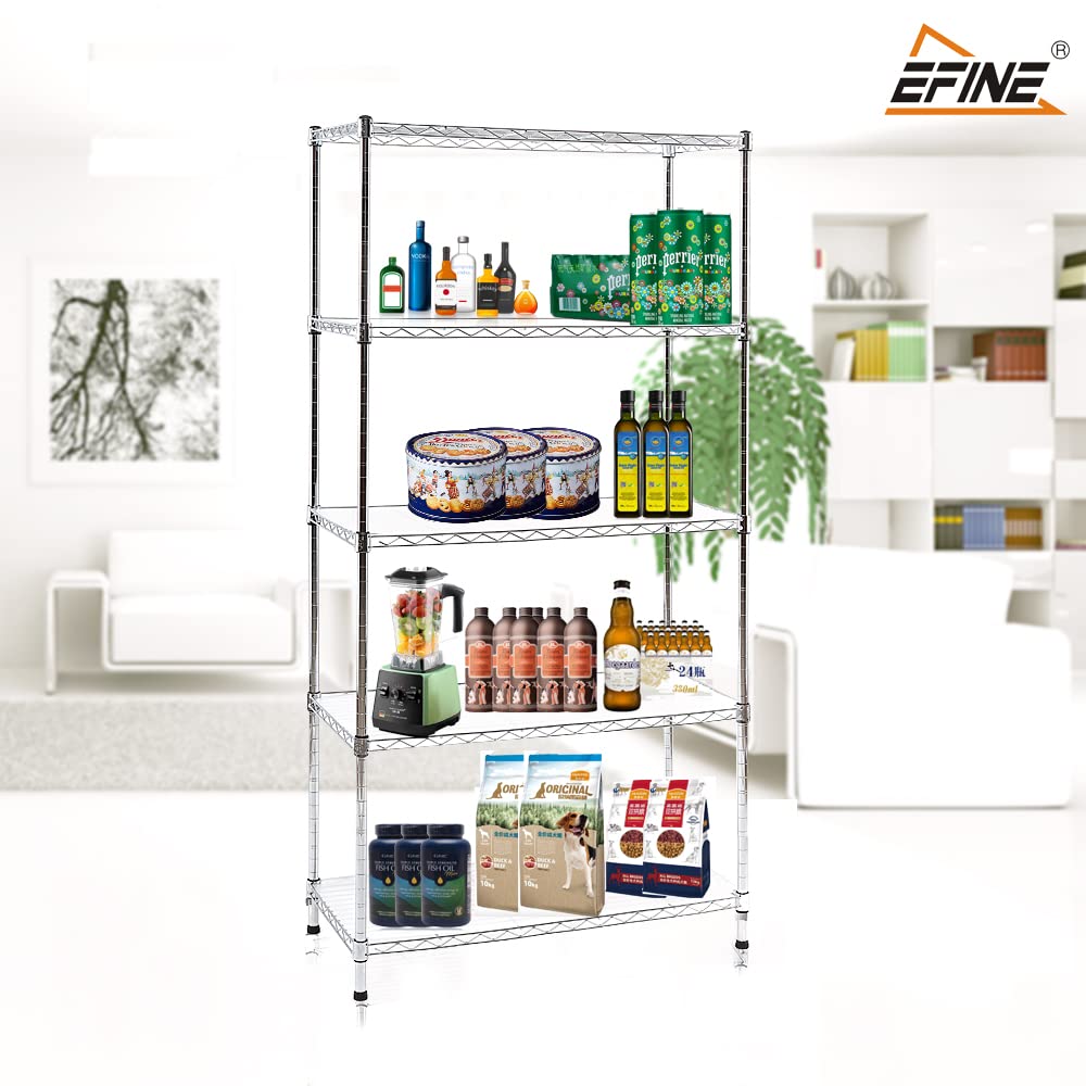 EFINE 2-Pack Chrome 5-Shelf Shelving Unit with 5-Shelf Liners, Adjustable, Metal Wire Shelves, 150lbs Loading Per Shelf, Shelving Units and Storage for Kitchen and Garage (30W x 14D x 60H)