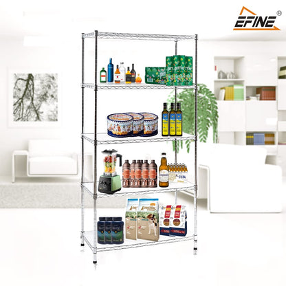 EFINE 2-Pack Chrome 5-Shelf Shelving Unit with 5-Shelf Liners, Adjustable, Metal Wire Shelves, 150lbs Loading Per Shelf, Shelving Units and Storage for Kitchen and Garage (30W x 14D x 60H)