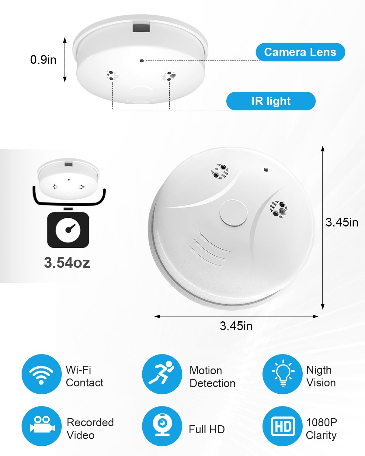 WiFi 1080P Smoke Detector Hidden Camera
