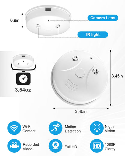 WiFi 1080P Smoke Detector Hidden Camera