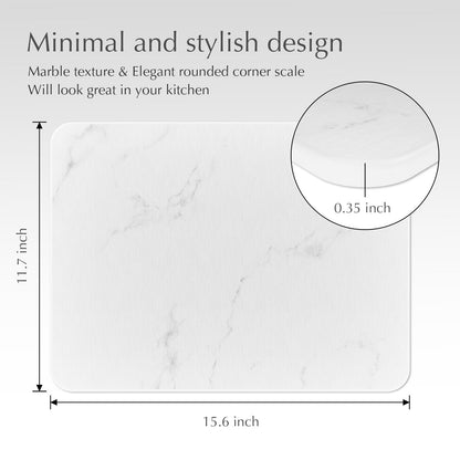 Joylark Stone Dish Drying Mat for Kitchen Counter - Ultra Absorbent Diatomaceous Earth Stone Mat, Quick Drying, Non-Slip, Heat Resistant, Eco-Friendly Dish Drying Stone(15.6x11.7 inch, White Marble)
