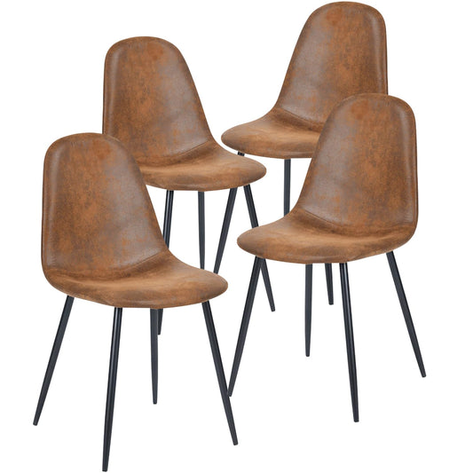 FurnitureR Dining Chairs Set of 4, Comfy Fabric Suede Side Seating Kitchen Chairs Easy Assembly for Living Room Bedroom Guest Room, Brown