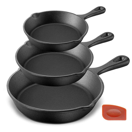 3-Piece NutriChef Cast Iron Skillet Set