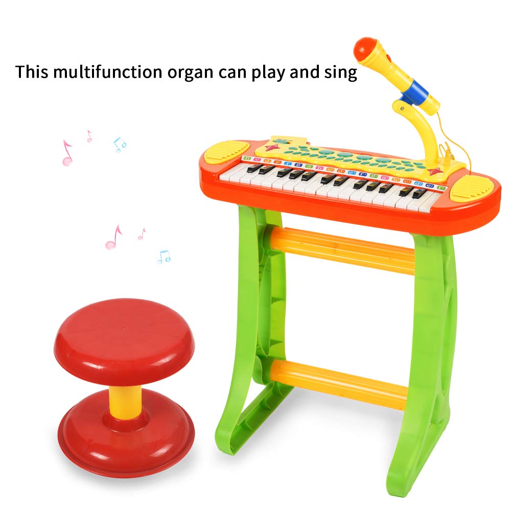 Kids Piano Keyboard Toys 31 Keys,Electronic Piano for Beginners,3 4 5 6 7 8 Years Old Toddler Girl Boy Gift,Musical Instrument, w/Microphone,Multiple Sounds,Stool,Recordings,Note Stickers - Red