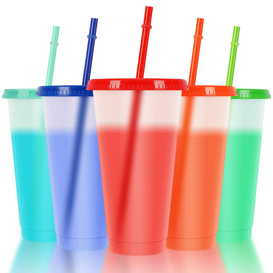 24 oz Reusable Cups with Lids and Straws