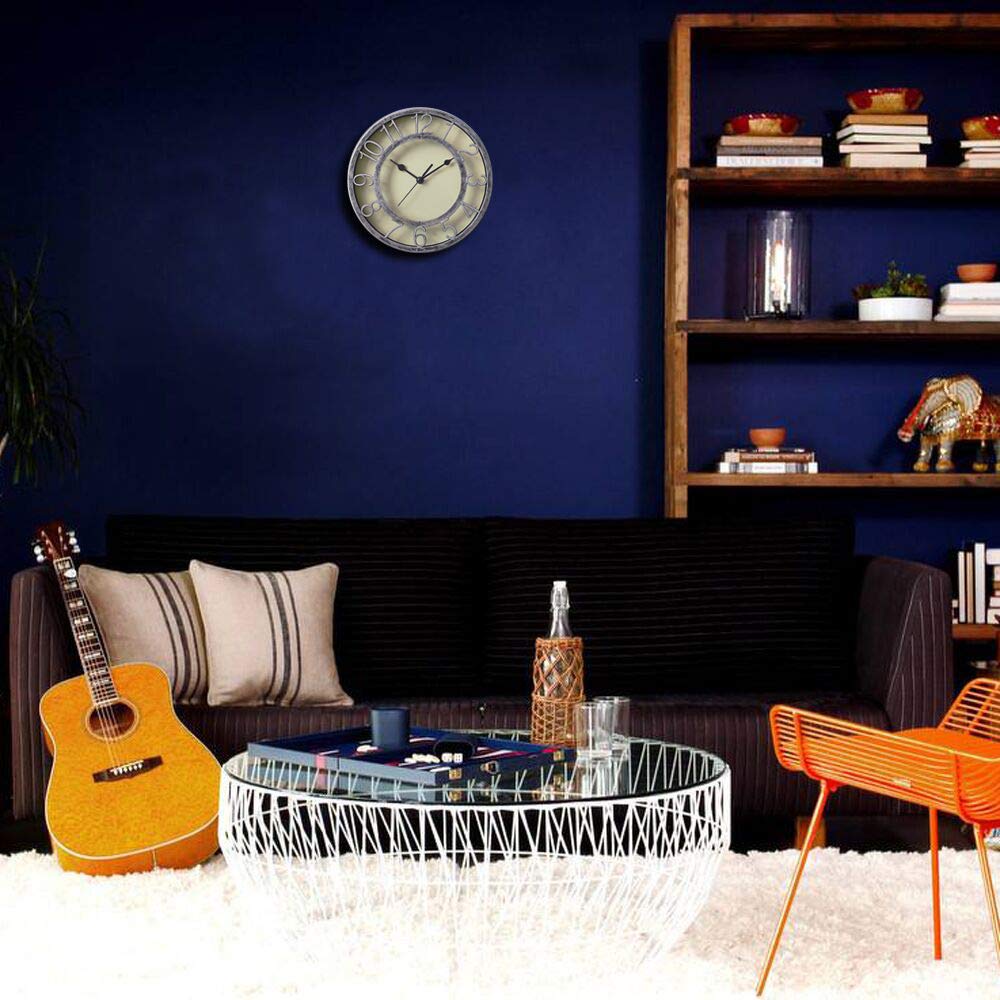 SAC SMARTEN ARTS 8" Silent Quartz Wall Clock Non-Ticking Digital Silver Clocks with 3D Numbers and Plastic Bezel Easy to Read Vintage Wall Clock