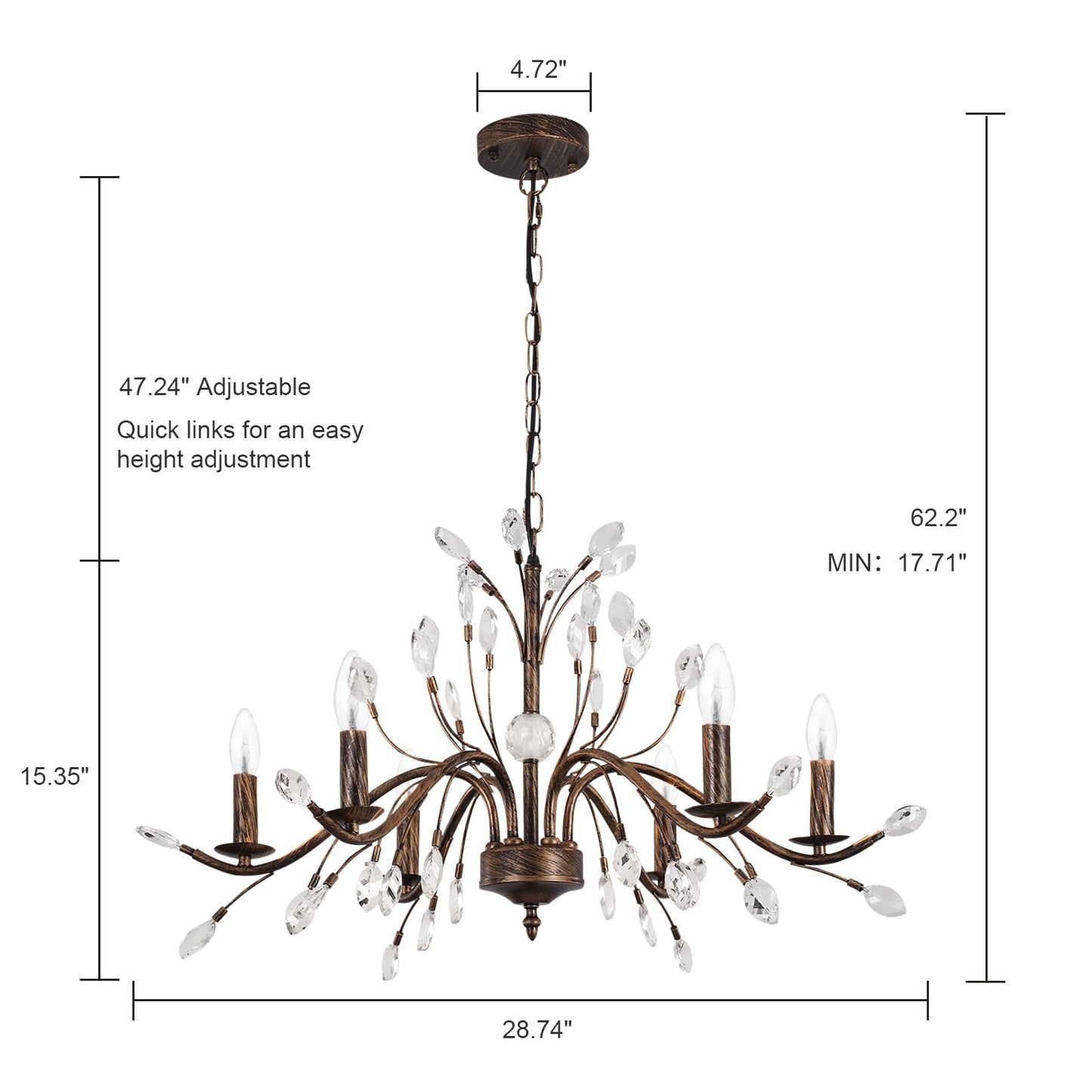 Zicbol 6-Light Vintage Crystal Chandelier Pendant