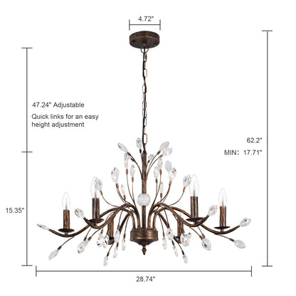 Zicbol 6-Light Vintage Crystal Chandelier Pendant