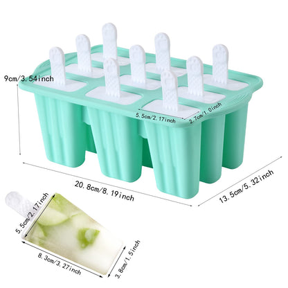 Popsicle Molds, 9 Pieces Silicone Ice Pop Molds Popsicle Mold Silicone BPA Free Reusable Sticks Easy Release Ice Pop Make (Green, 9 CavitIES)