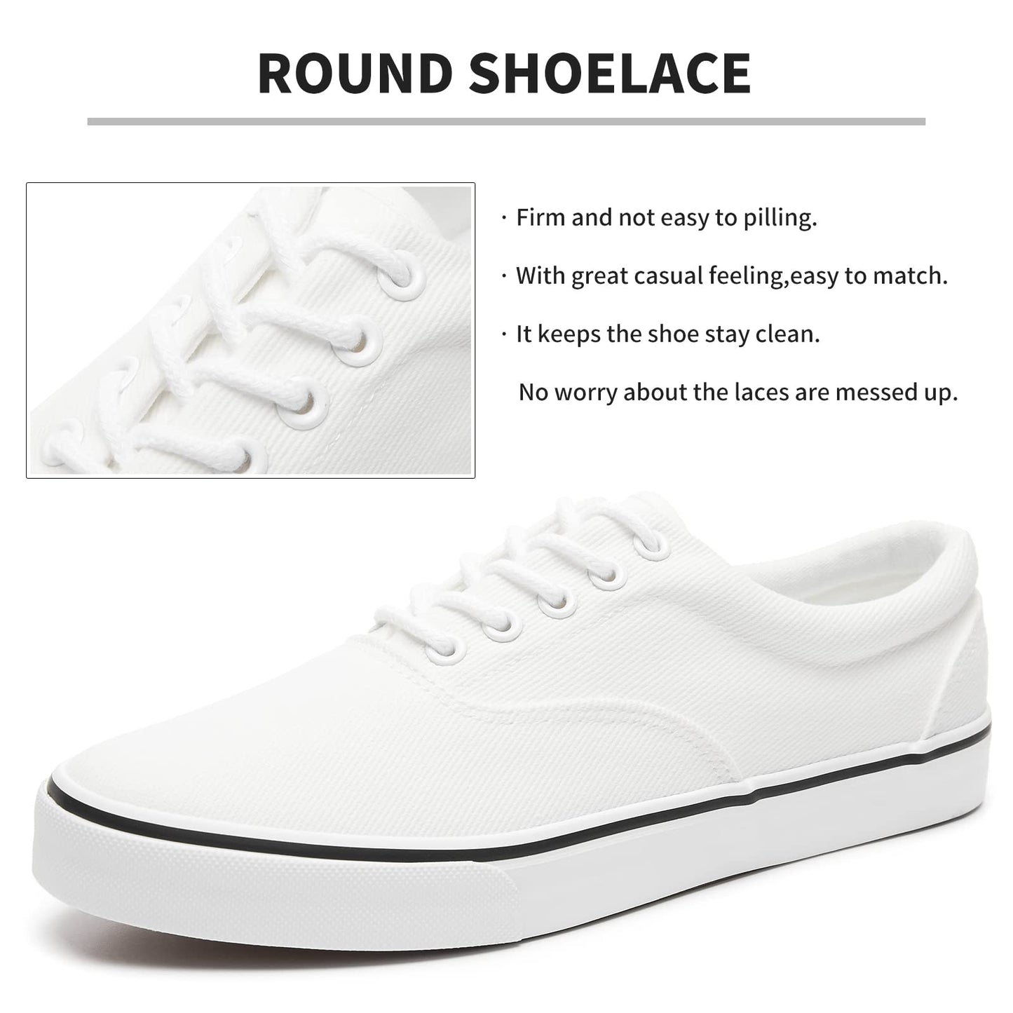 FRACORA Mens White Canvas Shoes Low Top Canvas Sneakers Lace Up Casual Shoes(White, US10)