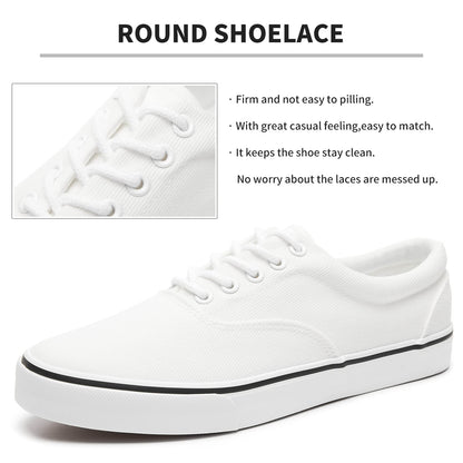 FRACORA Mens White Canvas Shoes Low Top Canvas Sneakers Lace Up Casual Shoes(White, US10)