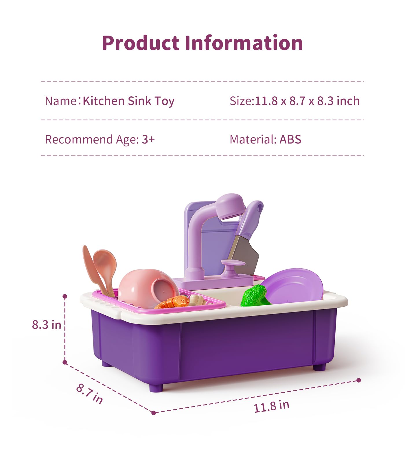 Geyiie Kitchen Sink Toy for Toddlers, Play Sink with Running Water, Upgraded Real Faucet, Dish Rack & Play Cutting Food, Kids Kitchen Sink Toy Gifts for 3 4 5 6 7 Years Old
