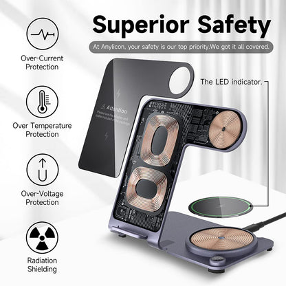 Wireless Charger, Aluminum Alloy 3 in 1 Wireless Charging Station for Apple iPhone/iWatch/Airpods,iPhone15 14,13,12,11 (Pro, ProMax)/XS/XR/XS/X/8(Plus),iWatch8/7/6/SE/5/4/3/2,AirPods 3/2/pro