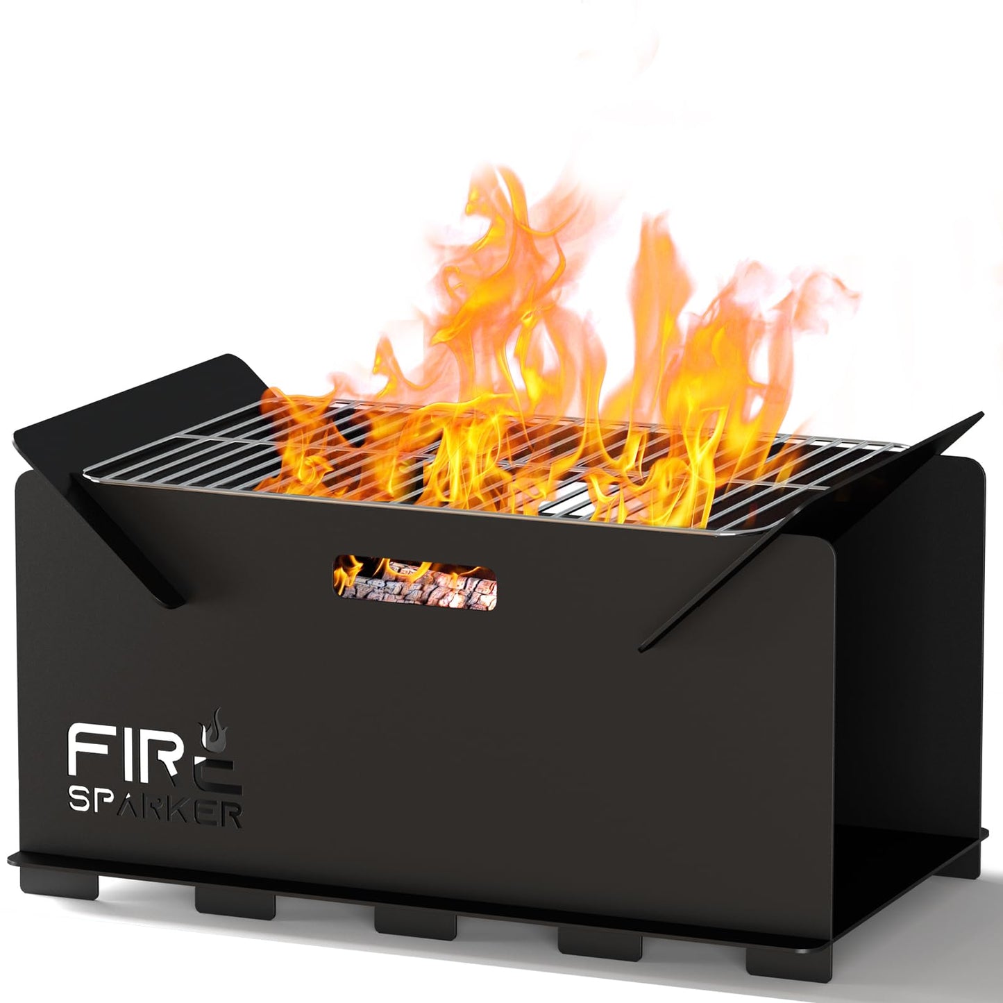 Small Rectangle Portable Fire Pit, 23.6'' Wood Burning Firepit Stove, Heavy Duty Cast Iron Patio Fire Pit, Garden Fireplace for Camping, Outdoor Heating, BBQ and Picnic, Black