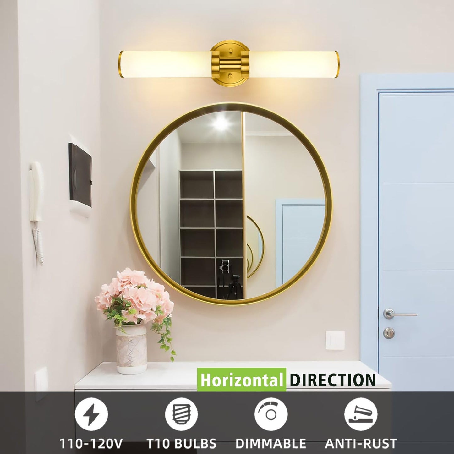 Mecuss Modern Vanity Lights for Bathroom: 21inch Wall Mounted Sconces Wall Lighting Fixtures, White Glass with Elegant Brushed Gold Brass Finish for Bedroom Over Mirror(Bulb Exclude)