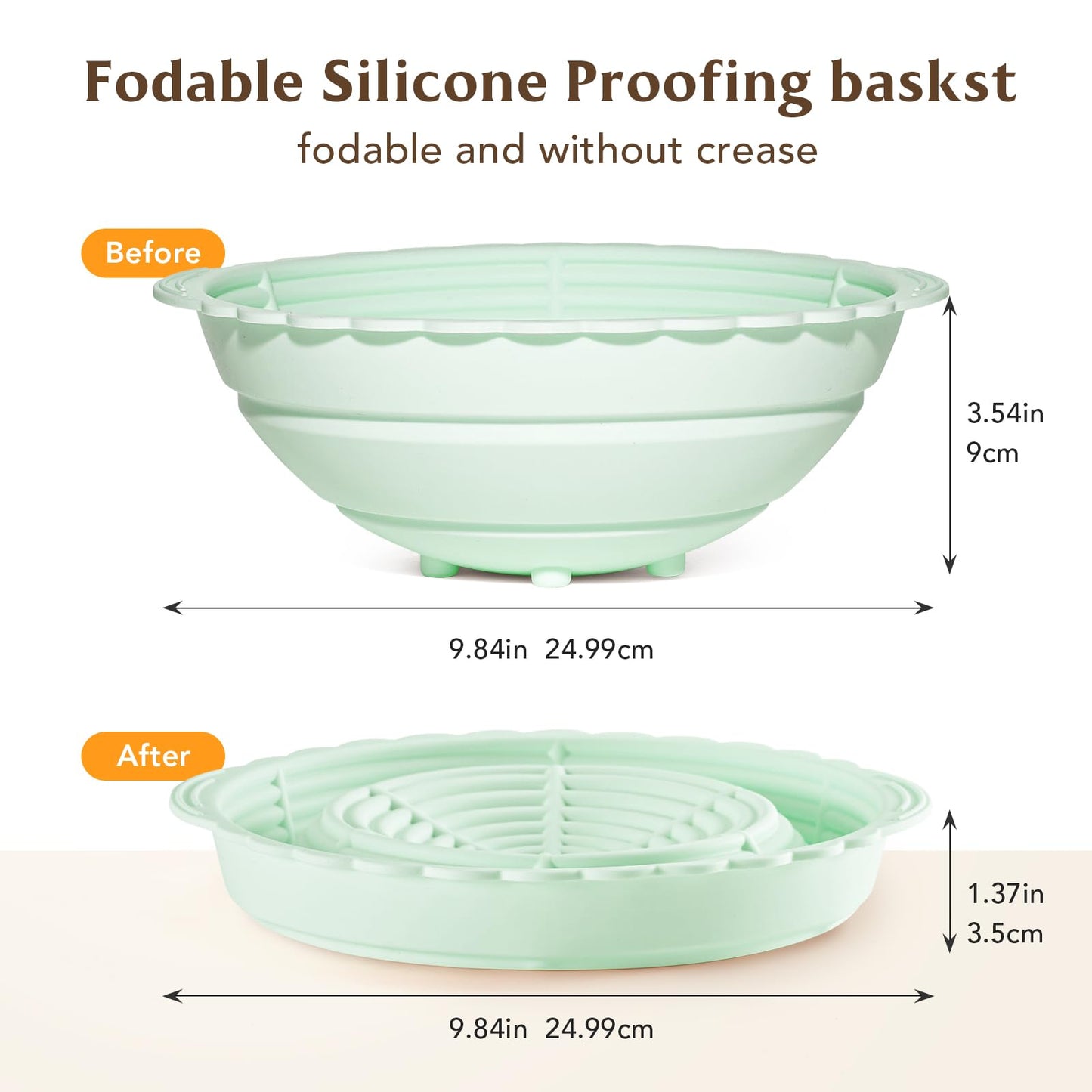 Silicone Bread Basket, 9 Inch Round proofing baskets for sourdough bread baking, Foldable Silicone Proofing Basket for Easy to Clean and Store