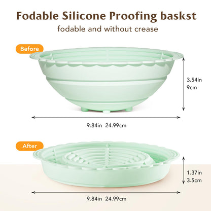 Silicone Bread Basket, 9 Inch Round proofing baskets for sourdough bread baking, Foldable Silicone Proofing Basket for Easy to Clean and Store