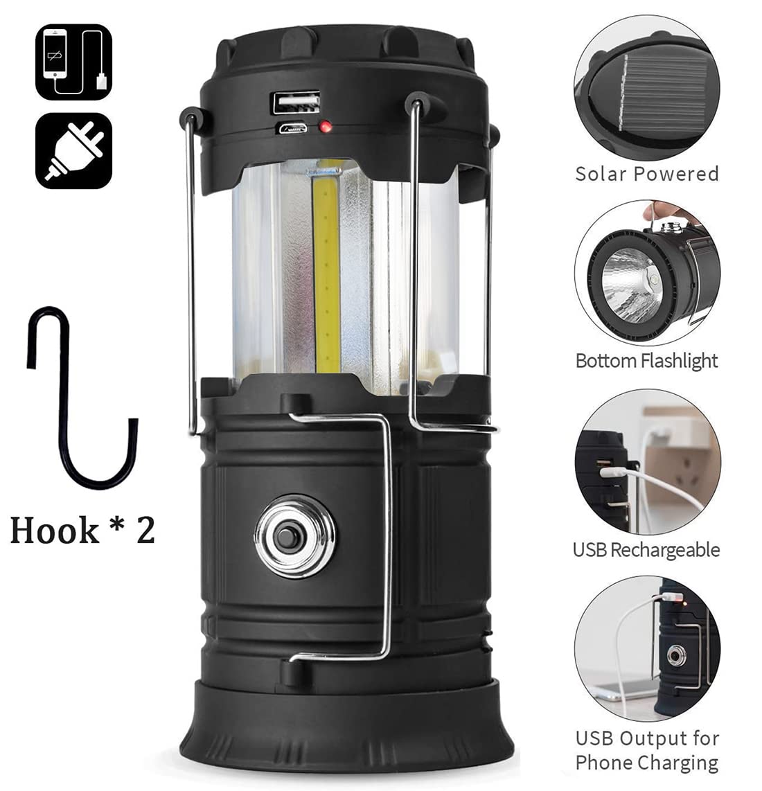 2 Pack Solar Rechargeable LED Camping Lanterns