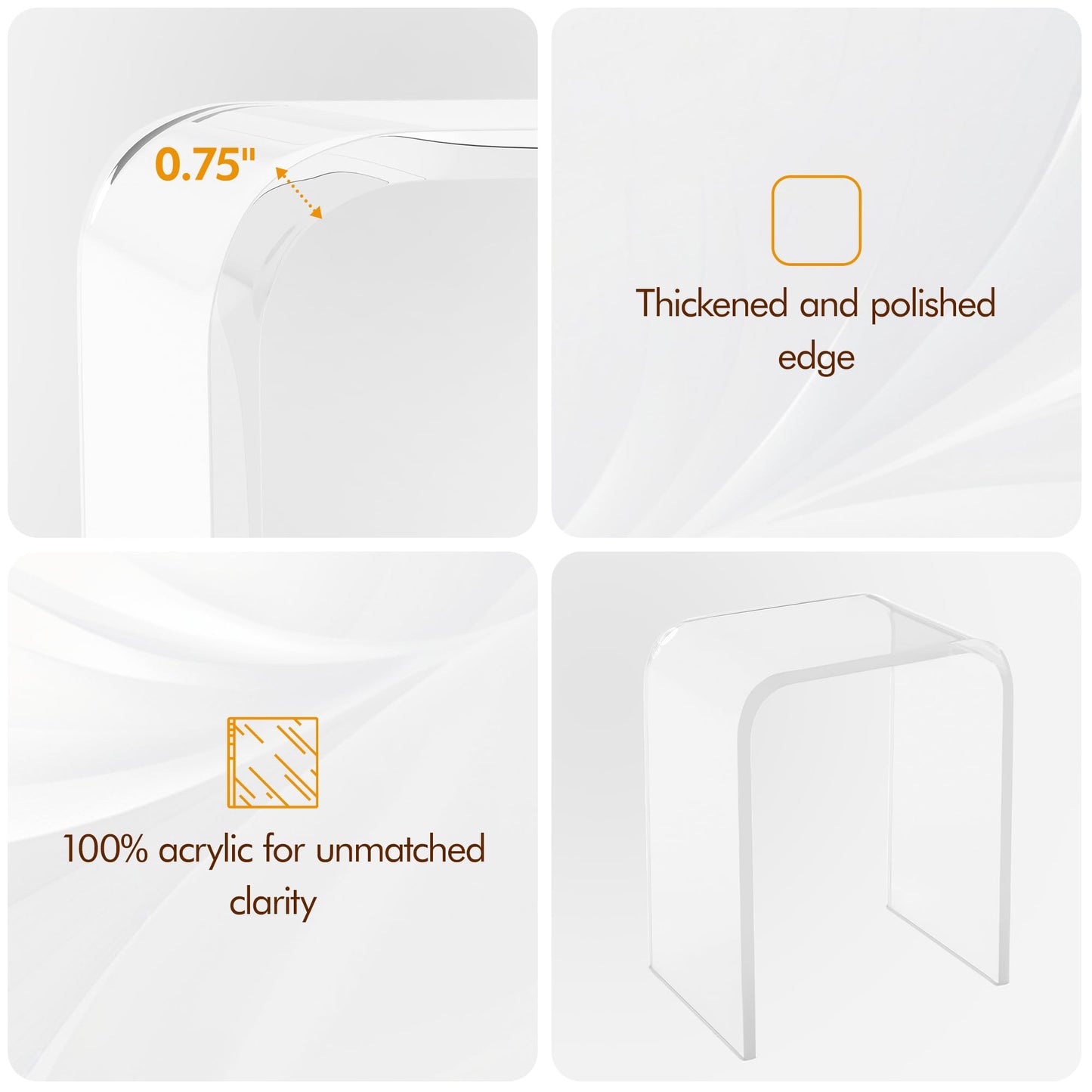 Clear Acrylic End Table with Waterfall Edges