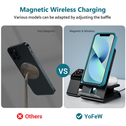 Magnetic Wireless Charging Station, 4-in-1 Fast MagSafe Charger Stand with PD 20W Adapter for iPhone 14,13,12 iWatch Series, AirPods 3/2 Pro