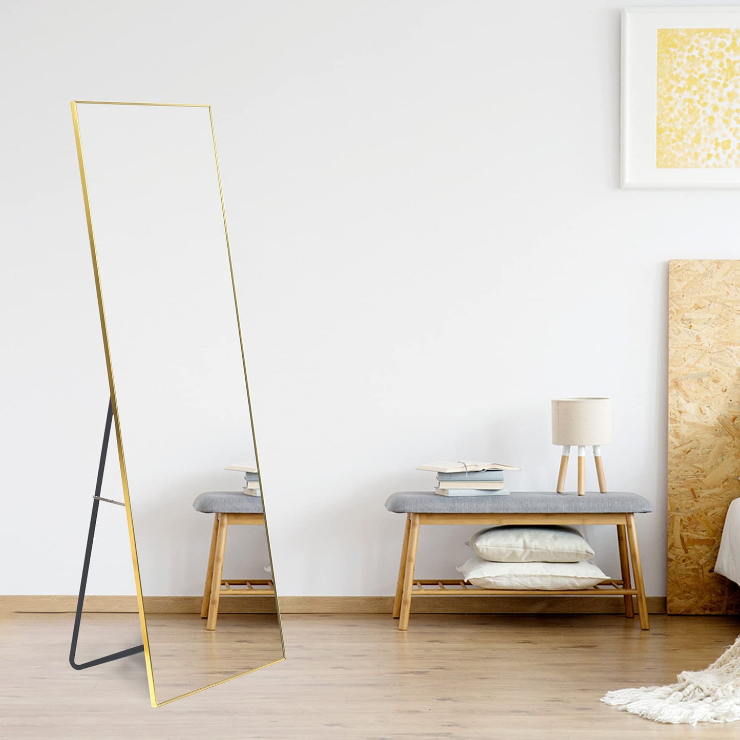 YSSOA Full Length Mirror, Floor Mirror with Stand,Wall-Mounted Dressing Mirror, Bedroom Mirror with Aluminium Frame 65"x22", Gold