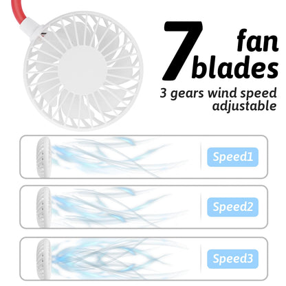 Portable Neck Fan with Rechargeable Battery - White