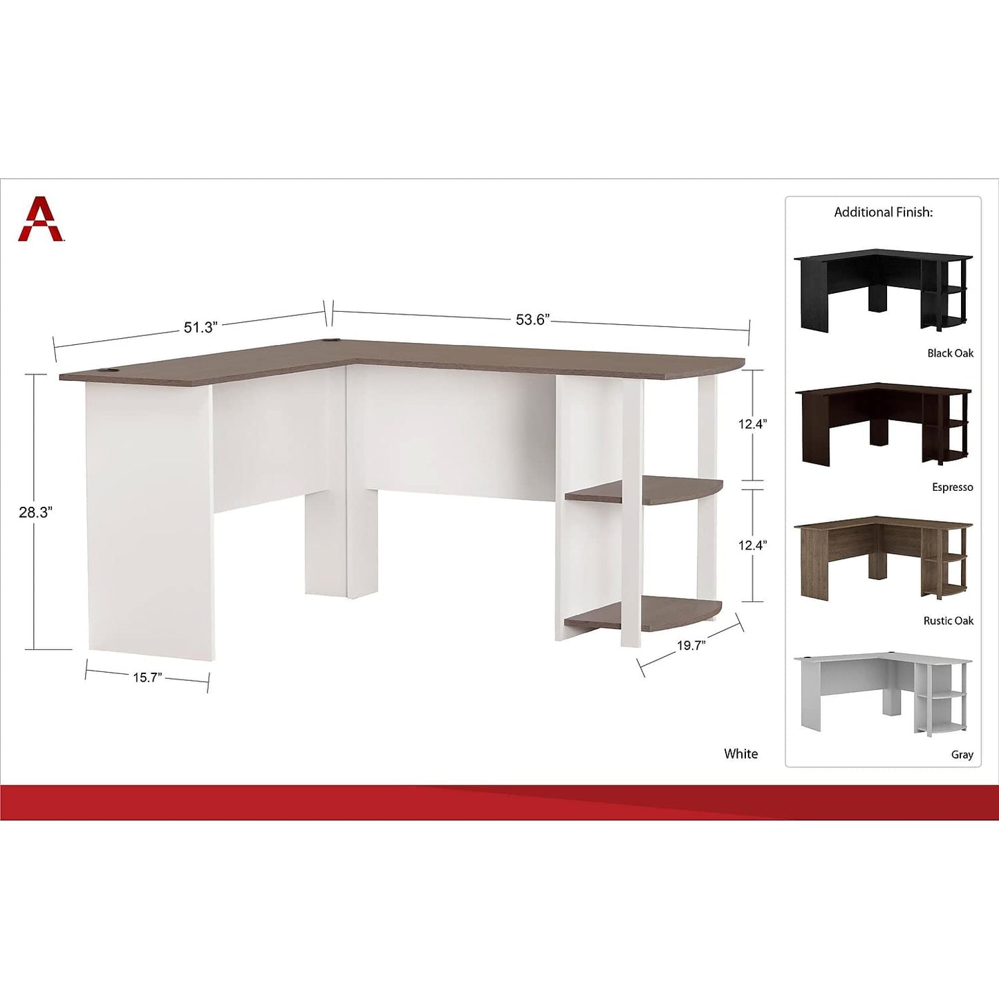 Ameriwood Home Dakota L-Desk with Bookshelves, Espresso