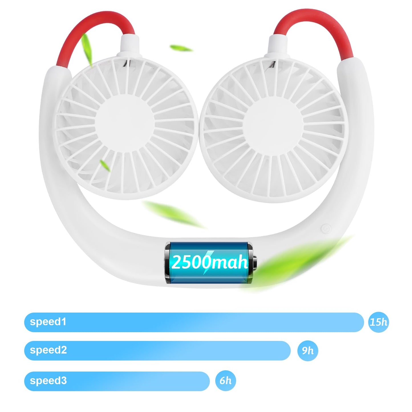 Portable Neck Fan with Rechargeable Battery - White