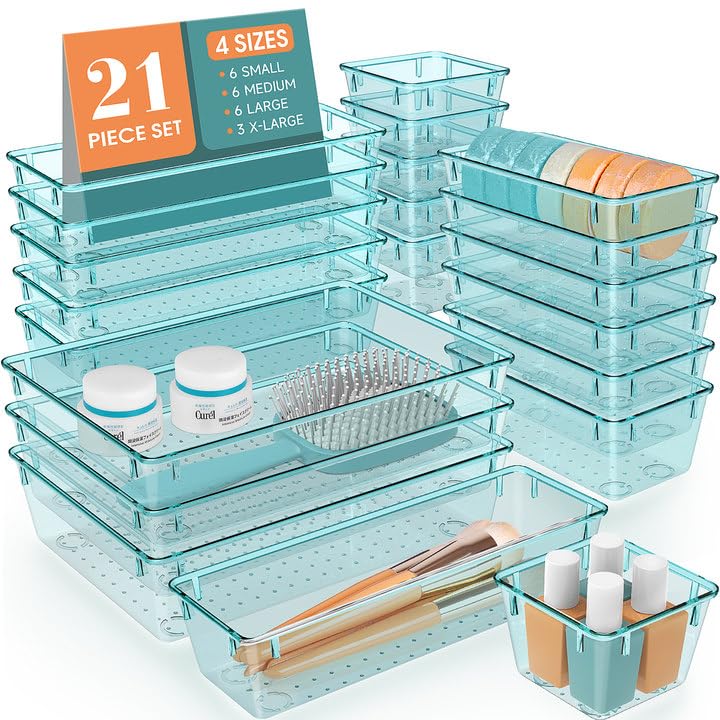 WOWBOX 21-Piece Clear Drawer Organizer Set